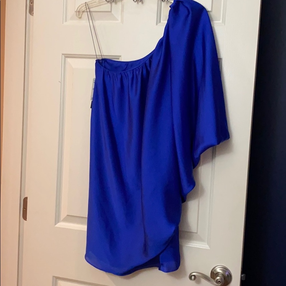 Royal blue satin one shoulder blouse